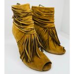 Gucci Akerman Fringe Peep Toe Ankle Boots Camel Suede Western Boho Booties 39.5 Photo 2