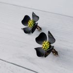 Vintage Judy Lee Originals Clip On Earrings Black Flower 1958 Clover Photo 2