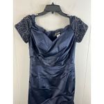 La Femme Off the Shoulder Beaded Satin Trumpet Gown in Color Navy in Size 6 NWOT Photo 5