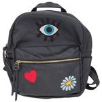Black Faux Vegan Leather Backpack Applique Heart Lips Eye Flower Kidcore‎ Funky Photo 0