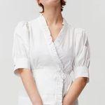 Ganni - Cotton Poplin Wrap Shirt With Short Sleeves Business Professional Top Photo 0