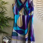 90s/2000s style V neck sleeveless spiral pattern psychedelic print colorful multicolor dress with belt loops Size 12 Photo 0