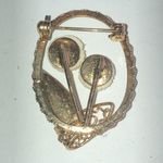 Vintage Gold Tone & Off White Flowers Jade Leaf Brooch Shoulder Pin Photo 3