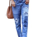 American Eagle NEW AEO Distressed Dark Wash Patchwork Tomgirl Denim Blue Jeans Pants size 00 Photo 0