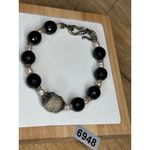 None Handcrafted Black Beaded Bracelet With Pearl Accents & Silver-Tone Clasp Photo 5