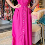LA PLAGE Alex Poplin Button Down Maxi Long Dress Cabaret Pink Sz M‎ NWT $278 Size M Photo 0