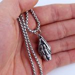 Praying Hands Pendant Necklace for Men Women Streetwear Unisex Hip Hop Style Silver Photo 3