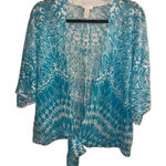 Chico's ✨ Pattern Teal Linen Blend Tie Front Sz 1 Cardigan✨ Photo 0