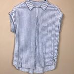 American Eagle  Women’s Super Soft Striped Blue White Button-Up Pocket Shirt Photo 0