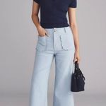 Anthropologie NWT The Colette Scallop-Pocket Crop Wide-Leg Pants by Maeve artic ice size 26 Photo 0