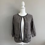 100% Linen Embroidered Open Front Jacket Women’s Size XS Brown Black Boho Chic Photo 0