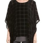 Eileen Fisher Black Plaid Burnout Checker Poncho Silk Blend OS Beautiful! Photo 0