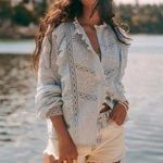 Sézane 💕SEZANE💕 Irma Shirt ~ Light Blue/Ecru FR 34 = US 2 Photo 5