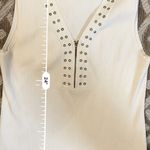 Cable & Gauge Cream Ribbed Tank Top V-Neck Grommet Zip Sleeveless Top Size XL Photo 5