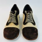 60s/70s Joseph Larose Mod Patchwork Oxfords, Suede/Tweed, Wooden Platform Heels Brown Size 5.5 Photo 2