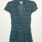 Urban Outfitters  XS Floral Button Up Romper Cap Sleeve 2” Inseam Dark Teal Red Photo 0