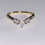 Boutique Gold Plated Sterling Silver Pear Opal Synthetic Diamond Ring, Size 6 NEW Photo 6