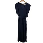 Eliza J  Wide Leg Jumpsuit Size 16 Navy Blue‎ V-Neck Tie Waist Evening Formal Photo 5