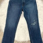 GRLFRND High Rise Straight Crop Distressed Dark Blue Jeans Size 30 Photo 0