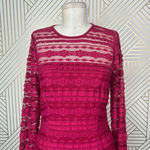 Saylor  Suzie Long Sleeve Lace Sheath Midi Dress Fuchsia‎ Pink Size Medium Photo 3