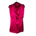 Karlie Hot Pink Satin Romper Skort Shorts Barbiecore High Neck Party Outfit M Photo 3