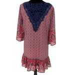 As You Wish As U Wish Womens Agryle‎ Pattern Dress Lace Back 3/4 Sleeve Ruffle Red Medium Photo 2