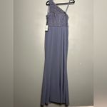 Adrianna Papell NWT  One Shoulder Lace Crepe Gown Dusty Blue Women’s Size 8 Photo 2