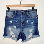 Kendall + Kylie Medium Wash High Rise Distressed Cut Off The Icon Short Photo 0