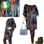 Emma & Michele  BLUE & TAN PRINT LONG KNIT TUNIC (XL) Photo 1