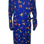 Vintage Tanner Womens Midi Shirt Dress Belt Size 12 Bows Print Long Sleeve Blue Photo 0