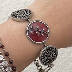 Lucky Brand Vintage  Pewter Toned Burgundy Red Rhinestones Toggle Bracelet 31g Photo 1