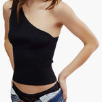 Free People  NWT Good Taste Black Ribbed One-Shoulder Crop Top Large Photo 0