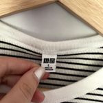 Uniqlo white black striped crewneck sweater women's size large cotton rayon top Photo 2
