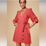 Lulus ‎ Red Long Sleeve Mini Dress XS V-Neck Button Front Bow Cocktail Party Photo 2