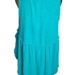 Umgee teal high low ruffled scoop ruffle fringe high low hem linen blend tank L Photo 2