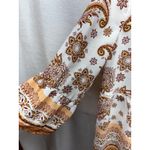 Fever Paisley Print Blouse Top Womens Medium 3/4 Sleeve Tie Neck Boho Chic White Photo 2