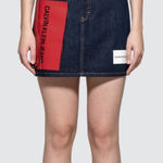 Calvin Klein Jeans  HR Raw Denim MINI Skirt with Vinyl Sleeve Logo Sz 27 Photo 0