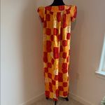 Vintage Made in Hawaii Elegant Red and Yellow Patchwork Maxi Dress Size 14 Photo 4