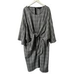 Eloquii  Gingham Plaid Tie Front Wide Sleeves Midi Dress Gray Plus Size 26 NWT Photo 2