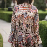 Umgee  Boho Bell Sleeve Ruffle Mini‎ Shift Dress Size Medium Hippie Loose Flowy Photo 4