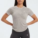 Gymshark  Seamless Camo Ruched Short Sleeve Athletic Top XS Gray Photo 0