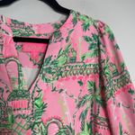 Lilly Pulitzer  Martine Long Sleeve Dress Small Pink Green Ruffle Tropical Beach Photo 3