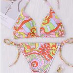 Micro Floral Print Halter Triangle Bikini Cheeky Bathing Suit Two Piece Large Multi Photo 5