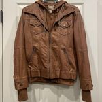 Coalition Girl Next Door Hooded Faux Leather Jacket Brown Size L Photo 1