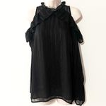 WAYF NEW  Cold Shoulder High Ruffle Neck Long Sleeve Blouse Top Black Medium Photo 2