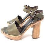 MARNI kahki green leather, wood sandals Size 9 Photo 0
