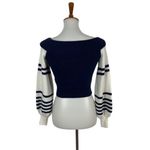 Forever 21 Small Off Shoulder Striped Balloon Sleeve Cropped Knit Sweater Top Photo 3