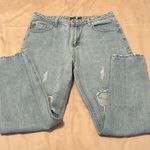 Boohoo size 12 distressed open knee straight leg jeans EUC Blue Photo 0