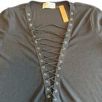 Lavender Field Lace Up Tunic Top V Neck Short Sleeve Black Casual Size S Photo 4