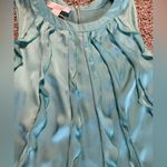 Kenar  Teal Ruffle Front Sleeveless Top Exposed Back Zip L Photo 2